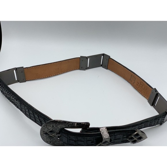 Vintage Donaldo Women's Size 36 Black Leather Tooled Embellished Western Belt - Picture 7 of 11